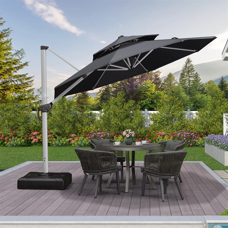 PURPLE LEAF Ombrellone Classico da Giardino Rotondo con Doppia Top e Rotazione a 360 Gradi ,con Base