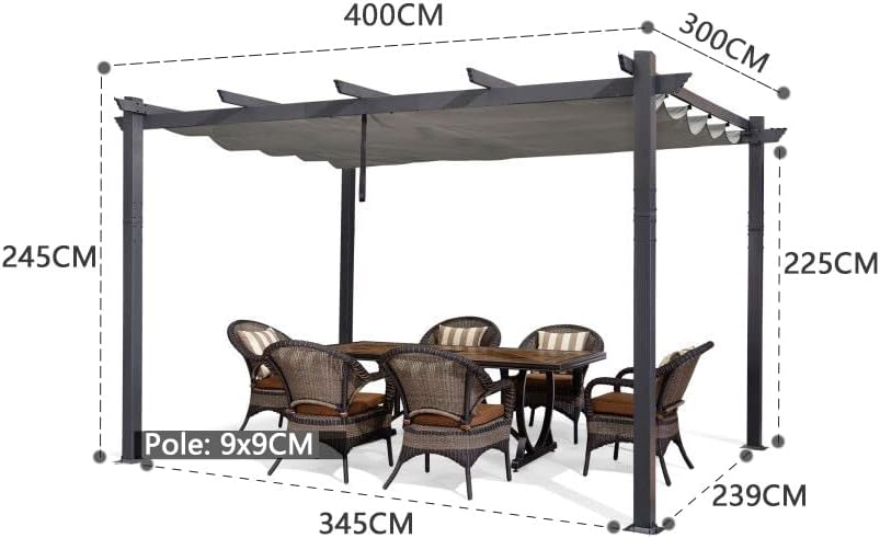 PURPLE LEAF Pergola Alluminio Pergolato da Giardino con Tetto ha Scomparsa Per Giardino Pergolati Terrazzo