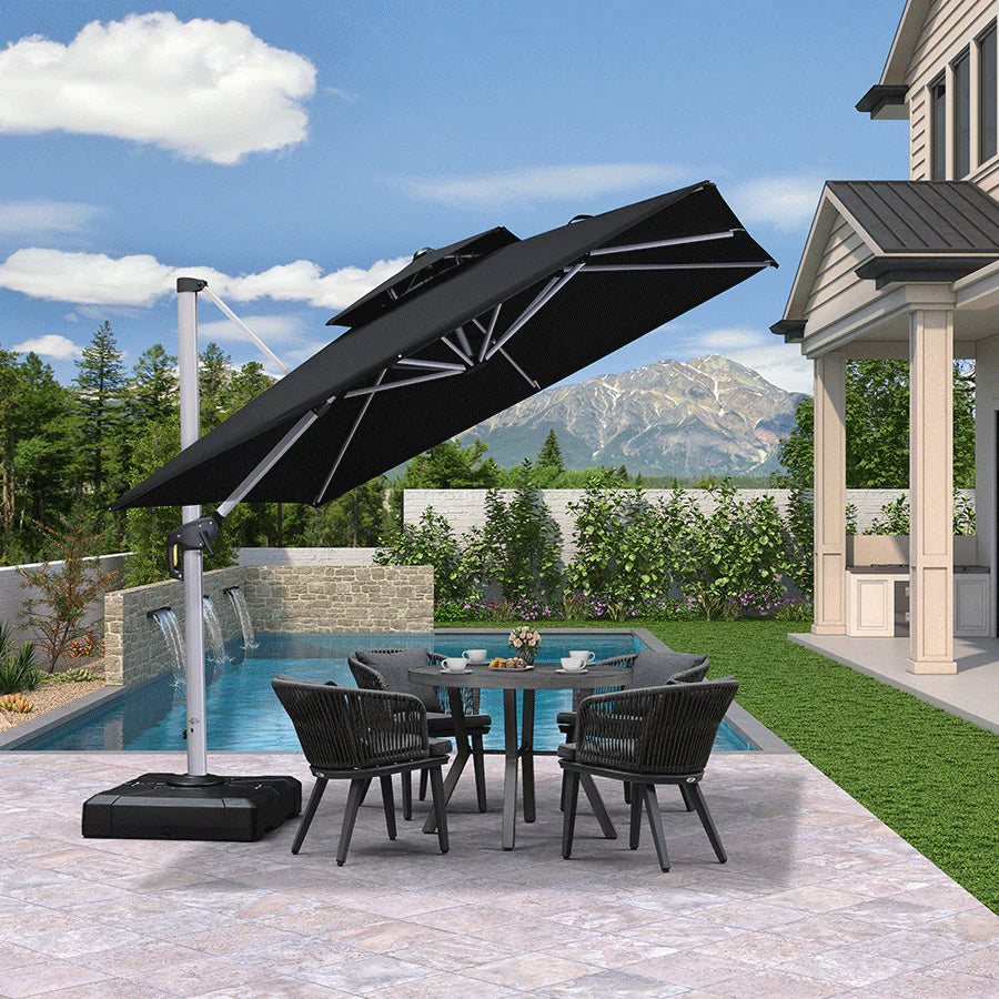 PURPLE LEAF Ombrellone Classico da Giardino Quadrato con Doppia Top e Rotazione a 360 Gradi