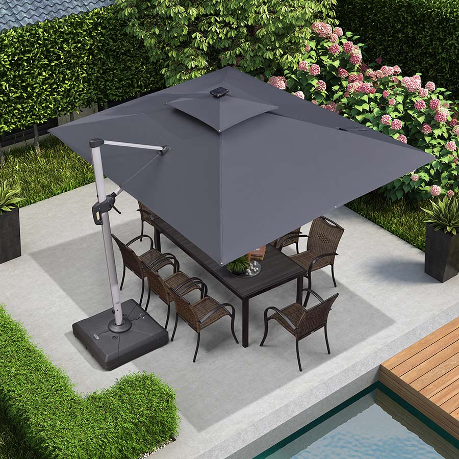 PURPLE LEAF Ombrellone da Giardino Rettangolari con Doppio Top e Luci ,con Base