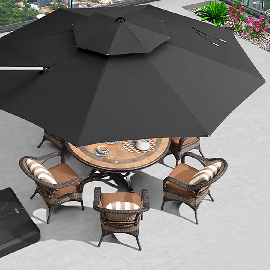 PURPLE LEAF Ombrellone Classico da Giardino Rotondo con Doppia Top e Rotazione a 360 Gradi ,con Base