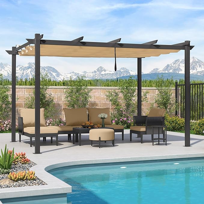 PURPLE LEAF pergola retrattile in alluminio per esterni con tettoia parasole, terrazza, riparo per cortile, padiglione barbecue in metallo-PRG