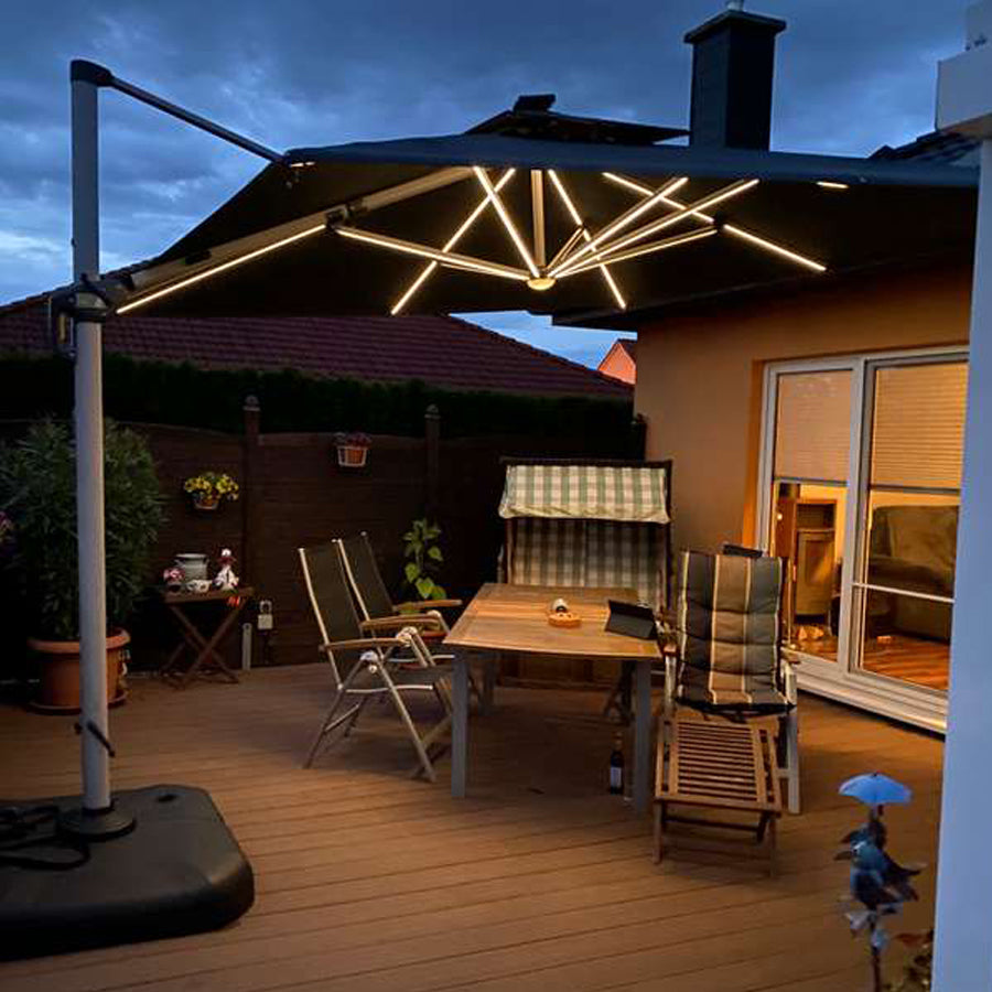 PURPLE LEAF Ombrellone Quadrati da Giardino con Doppio Top e luci ,con Base