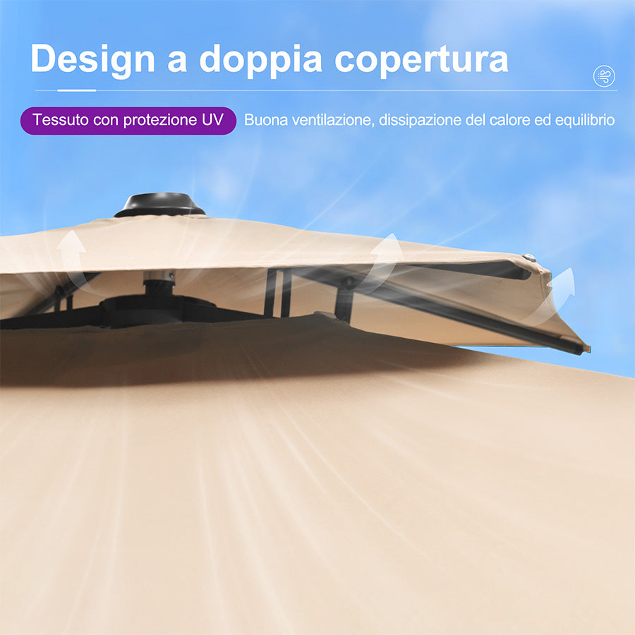 PURPLE LEAF Ombrellone doppio Top Quadrato per Giardino,con Base