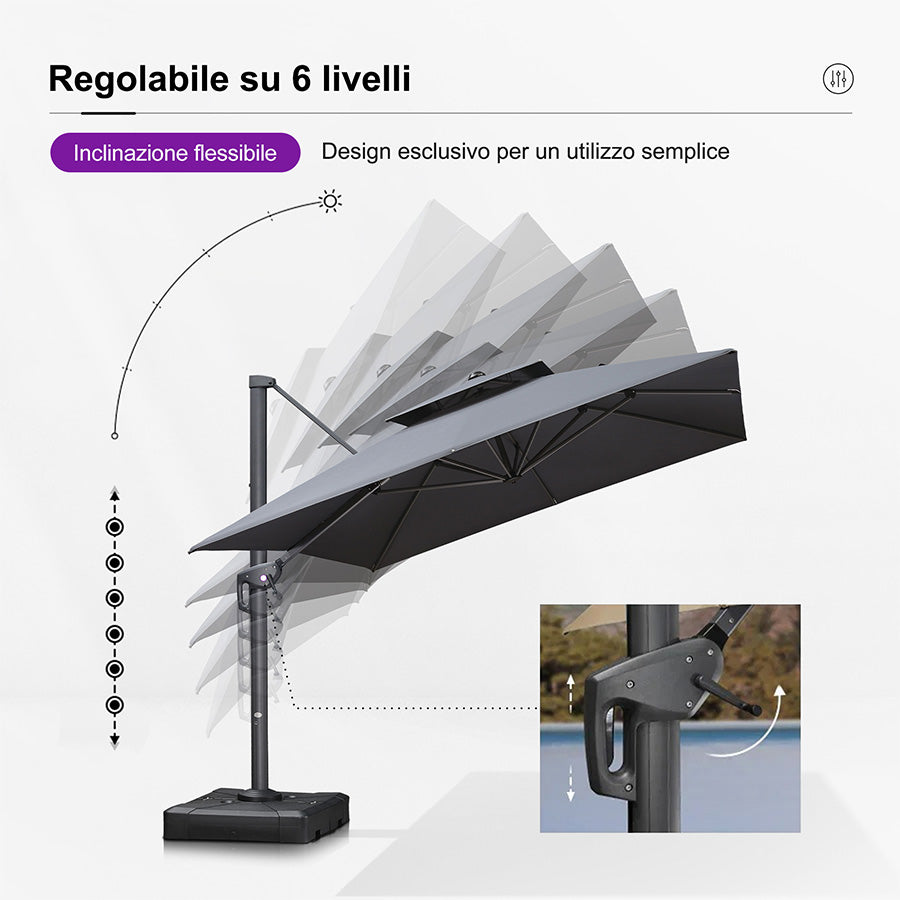 PURPLE LEAF Ombrellone doppio Top Quadrato per Giardino,con Base