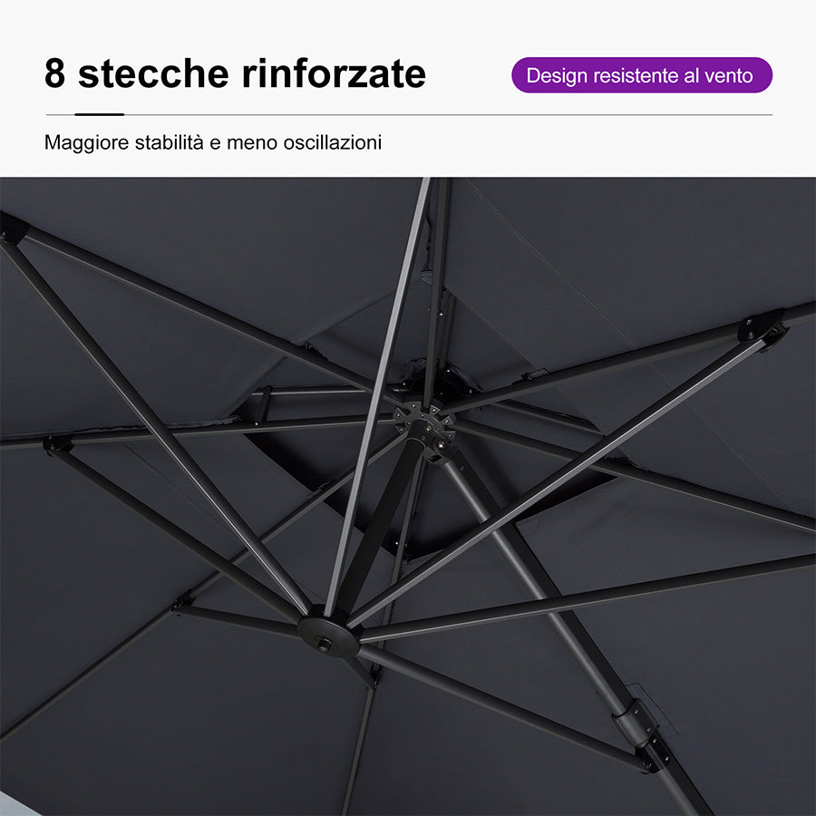 PURPLE LEAF Ombrellone doppio Top Quadrato per Giardino,con Base