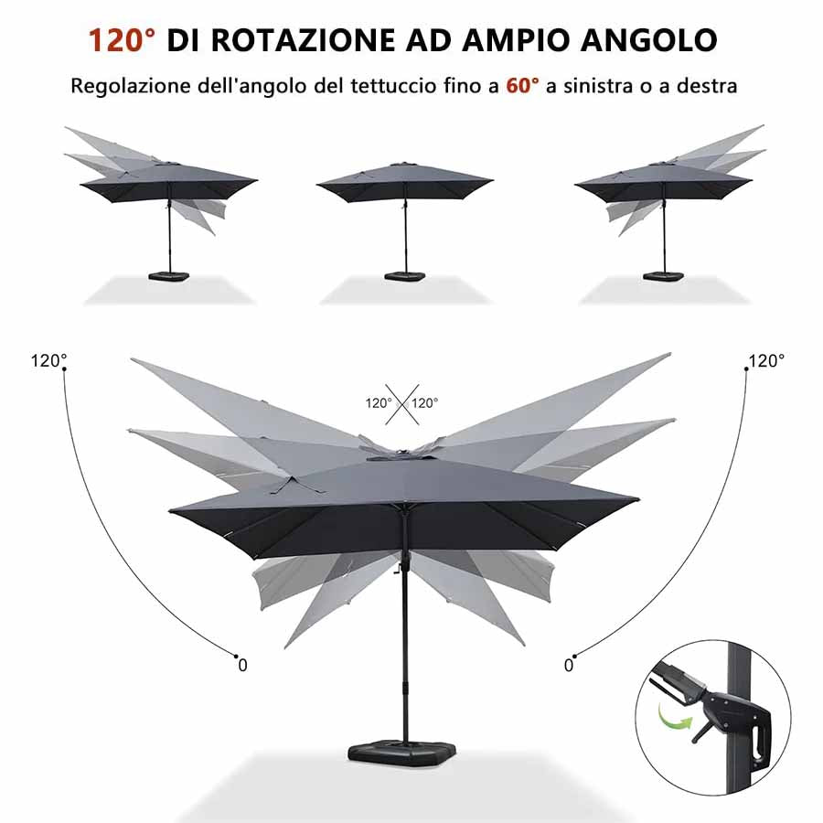 PURPLE LEAF Ombrellone da Giardino Rettangolare inclinabile economico,con Base