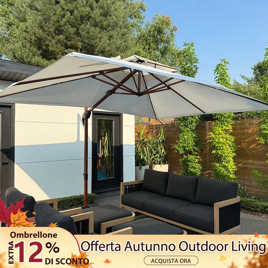 PURPLE LEAF Ombrellone in Alluminio Rettangolare Doppio Top in colore legno