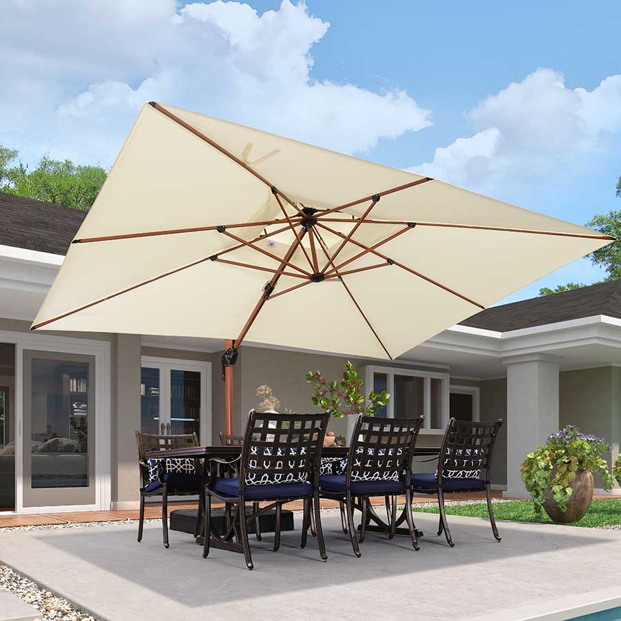 PURPLE LEAF Ombrellone in Alluminio Rettangolare Doppio Top in colore legno,Con Base