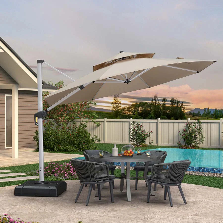 PURPLE LEAF Ombrellone Classico da Giardino Rotondo con Doppia Top e Rotazione a 360 Gradi ,con Base