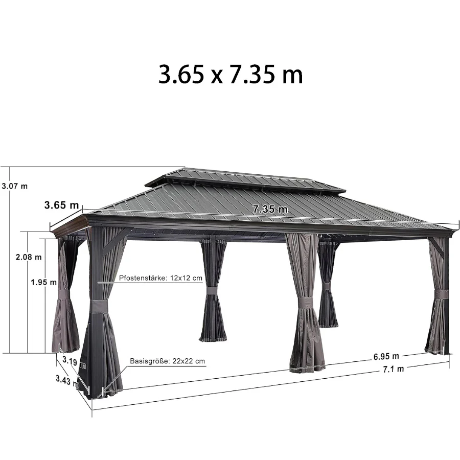 PURPLE LEAF Alluminio Gazebo Giardino con Zanzariere e Tende Tetto Doppio in Acciaio Galvanizzato, Grigio