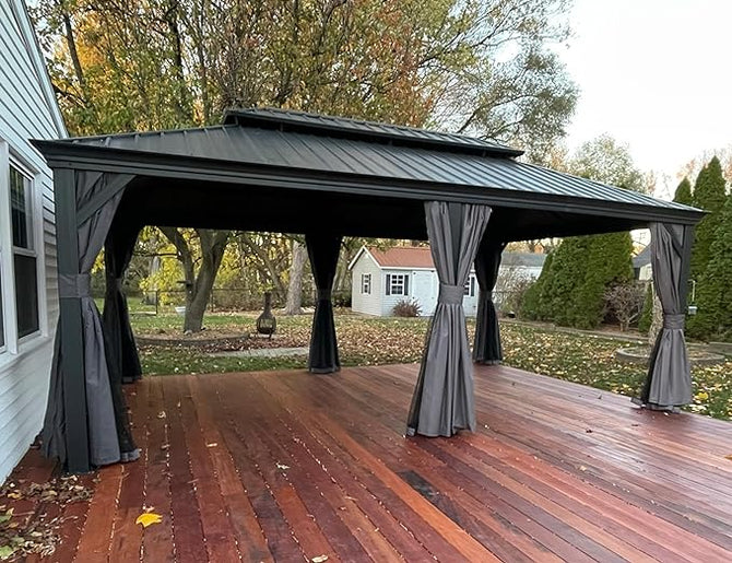 PURPLE LEAF Alluminio Gazebo Giardino con Zanzariere e Tende Tetto Doppio in Acciaio Galvanizzato, Grigio