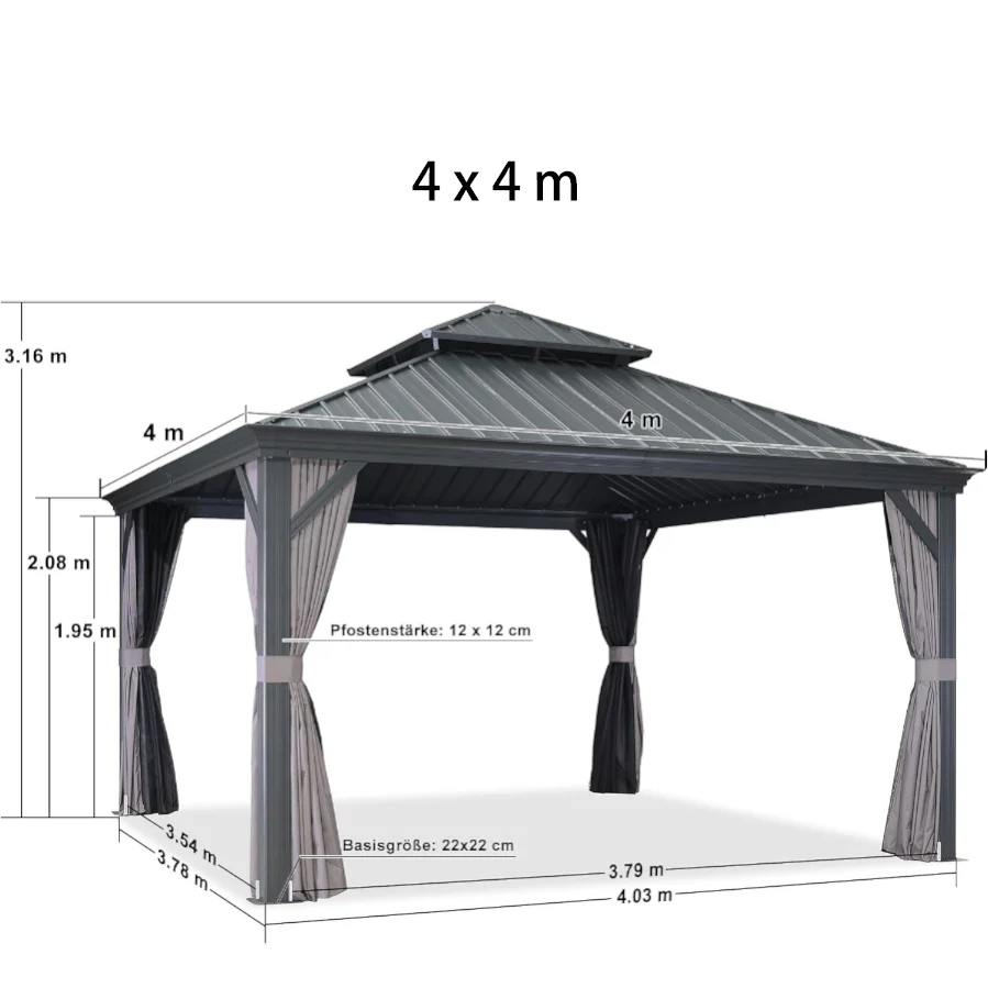 PURPLE LEAF Alluminio Gazebo Giardino con Zanzariere e Tende Tetto Doppio in Acciaio Galvanizzato, Grigio