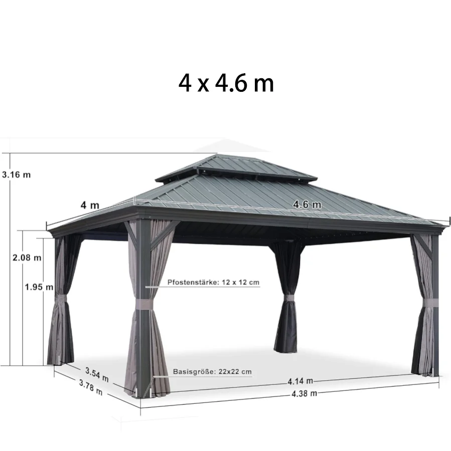 PURPLE LEAF Alluminio Gazebo Giardino con Zanzariere e Tende Tetto Doppio in Acciaio Galvanizzato, Grigio