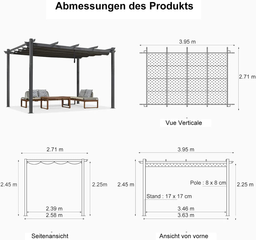 PURPLE LEAF Pergola Alluminio Pergolato da Giardino con Tetto ha Scomparsa Per Giardino Pergolati Terrazzo