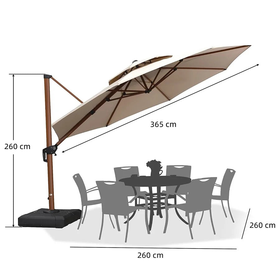 PURPLE LEAF Ombrellone Doppio Top rotondo in alluminio colore legno