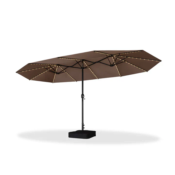 PURPLE LEAF Ombrellone doppio con illuminazione LED con base inclusa per esterni