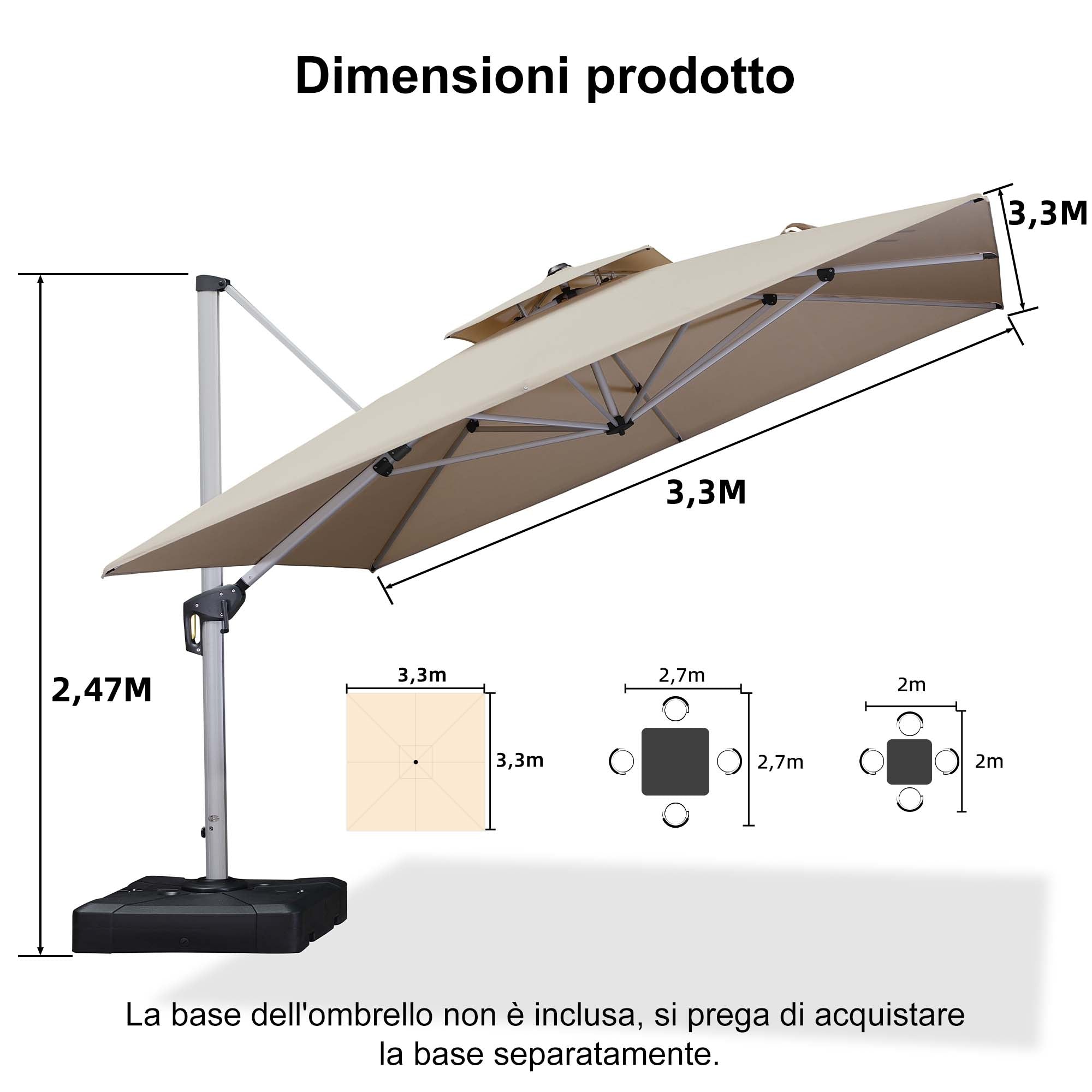 PURPLE LEAF Ombrellone Classico da Giardino Quadrato con Doppia Top e Rotazione a 360 Gradi