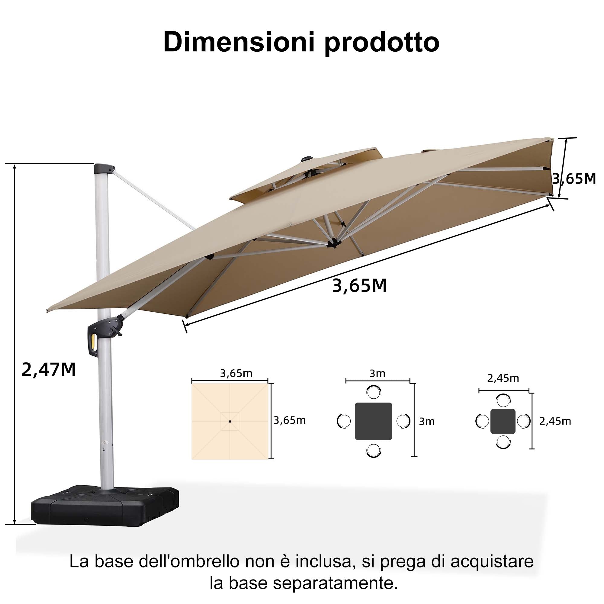 PURPLE LEAF Ombrellone Classico da Giardino Quadrato con Doppia Top e Rotazione a 360 Gradi