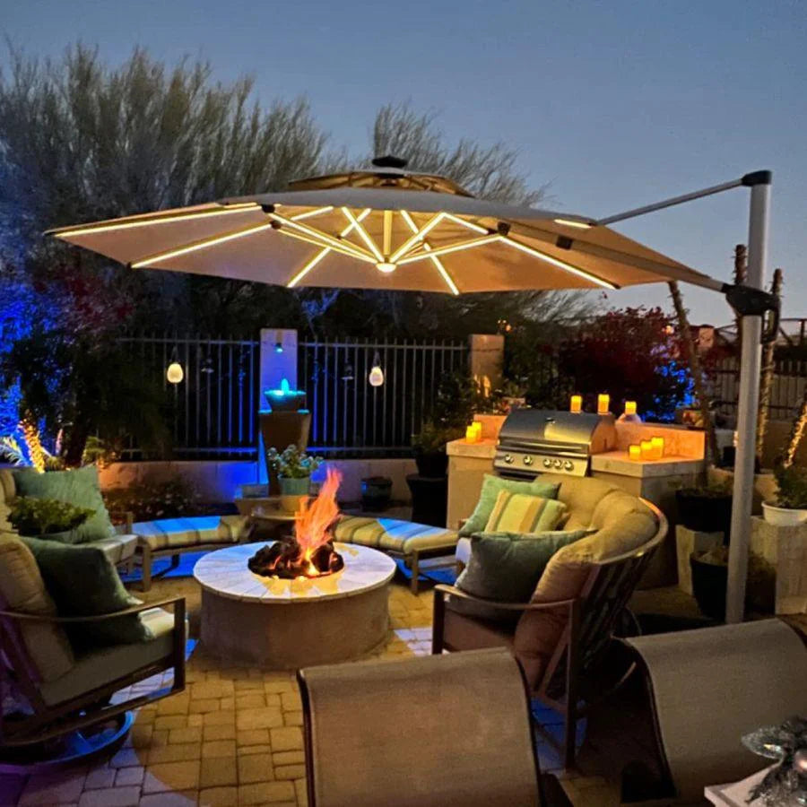 PURPLE LEAF Ombrellone Rotondo da Giardino , Doppio Top e Luci