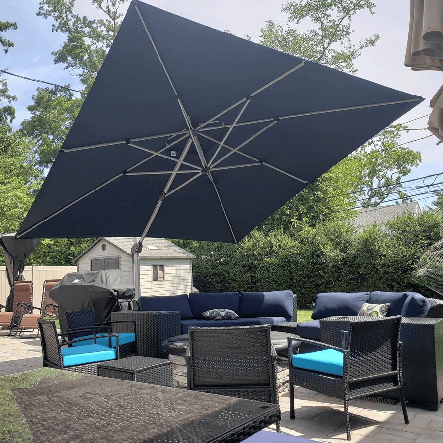 PURPLE LEAF Ombrellone Classico da Giardino Quadrato con Doppia Top e Rotazione a 360 Gradi