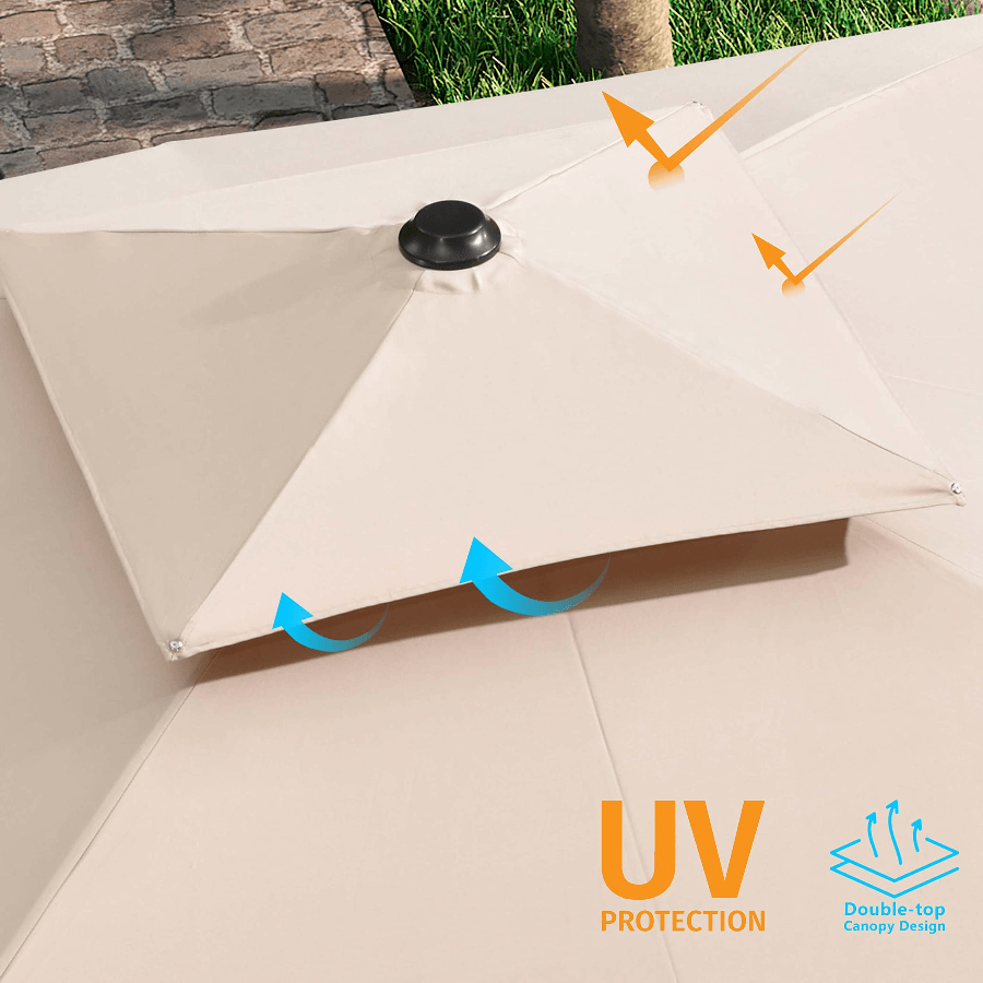 PURPLE LEAF Ombrellone in Alluminio Quadrato Doppio Top in colore legno