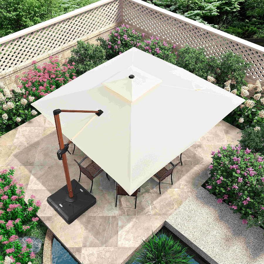 PURPLE LEAF Ombrellone in Alluminio Quadrato Doppio Top in colore legno