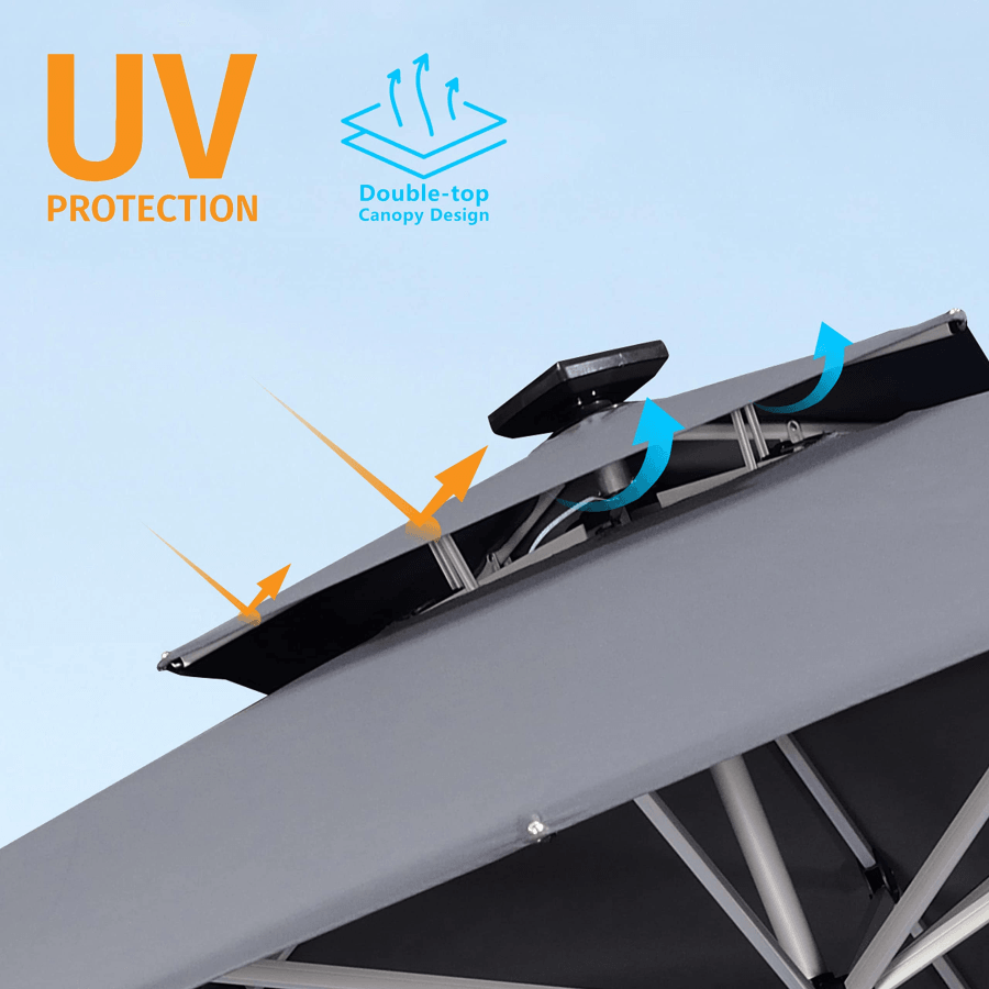 PURPLE LEAF Ombrellone Quadrati da Giardino con Doppio Top e luci ,con Base