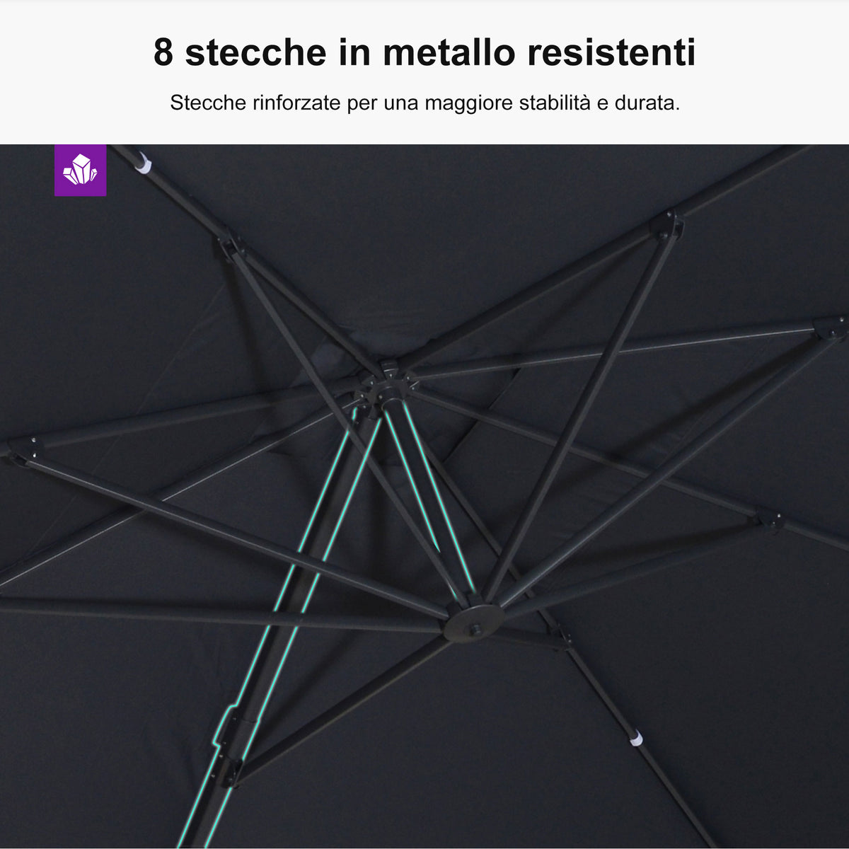 PURPLE LEAF Ombrellone Decentrato Inclinabile con Regolazione Continua per Giardino e Terrazza