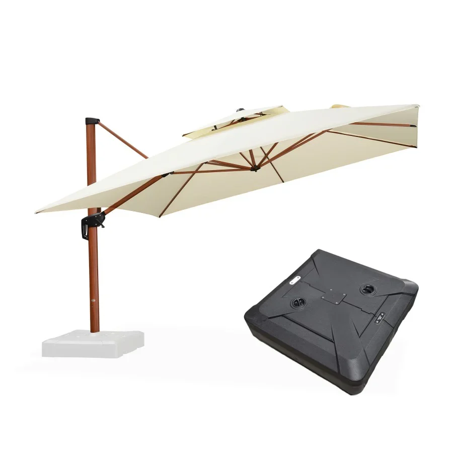 PURPLE LEAF Ombrellone in Alluminio Quadrato Doppio Top in colore legno ,con Base