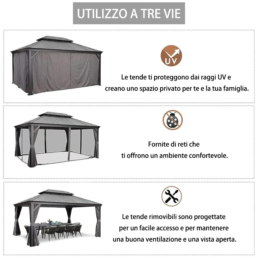 PURPLE LEAF Alluminio Gazebo Giardino Gazebi da Esterno Terrazzo Resistente con Zanzariera Tetto In Acciaio Zincato