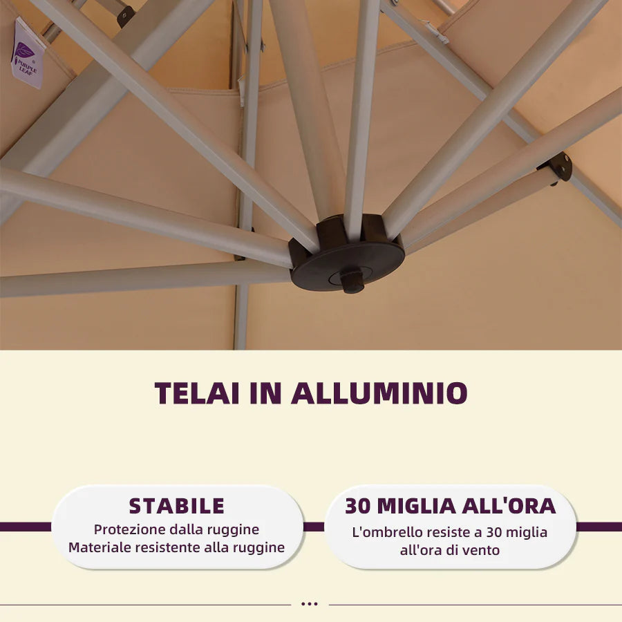 PURPLE LEAF Ombrellone Patio Classico Quadrato con Doppia Top e Rotazione a 360 Gradi