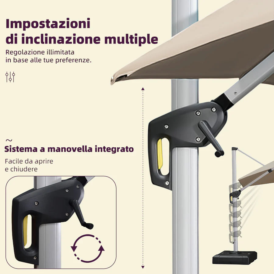 PURPLE LEAF Ombrellone Patio Classico Quadrato con Doppia Top e Rotazione a 360 Gradi