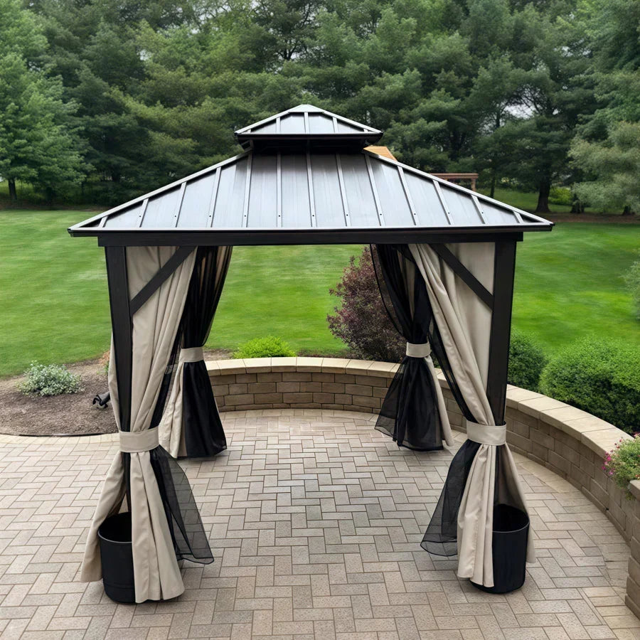 PURPLE LEAF Gazebo da Giardino In Alluminio Impermeabile e Stabile Doppio Tetto in Acciaio Galvanizzato Versione Economica - Bronzo