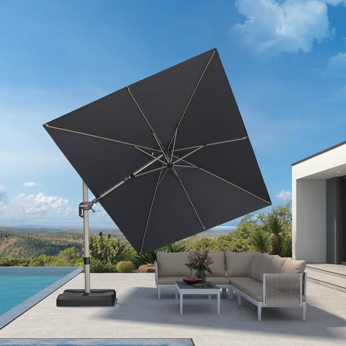 PURPLE LEAF Ombrellone Decentrato Deluxe, Inclinabile a Sinistra e a Destra, Orientabile per Terrazza e Giardino