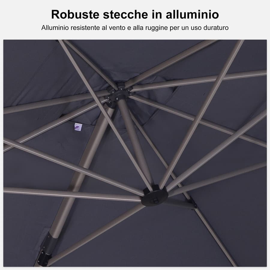 PURPLE LEAF Deluxe - Ombrellone in Alluminio Rettangolare da Esterno, Elegante, Antivento e Regolabile