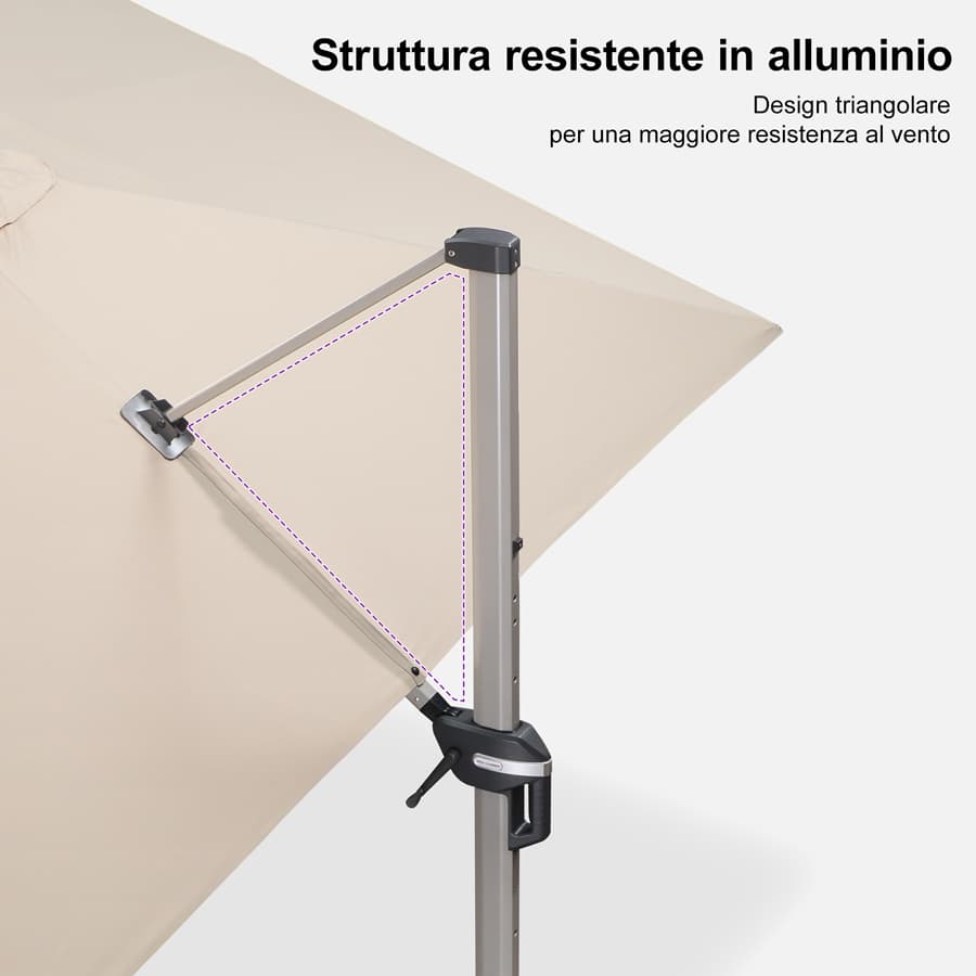 PURPLE LEAF Deluxe - Ombrellone in Alluminio Rettangolare da Esterno, Elegante, Antivento e Regolabile
