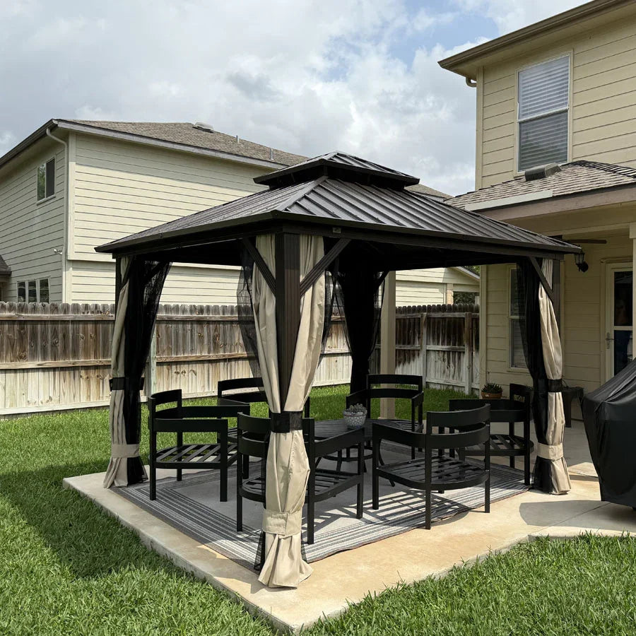 PURPLE LEAF Gazebo da Giardino In Alluminio Impermeabile e Stabile Doppio Tetto in Acciaio Galvanizzato Versione Economica - Bronzo