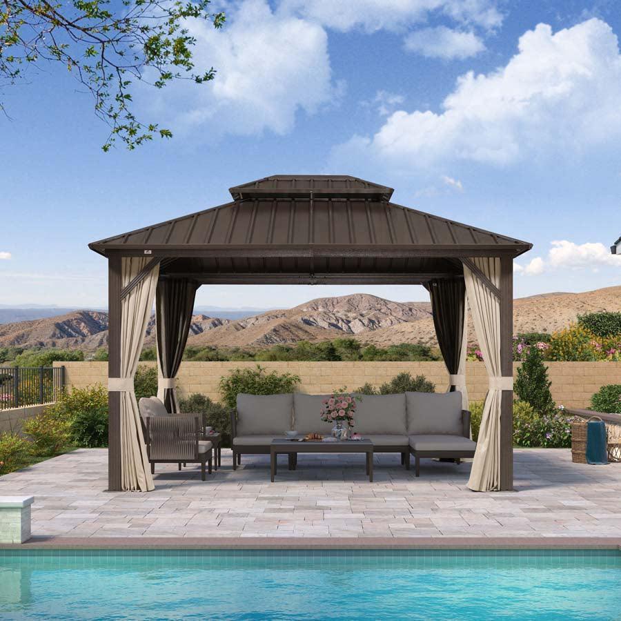 PURPLE LEAF Gazebo da Giardino In Alluminio Impermeabile e Stabile Doppio Tetto in Acciaio Galvanizzato Versione Economica - Bronzo