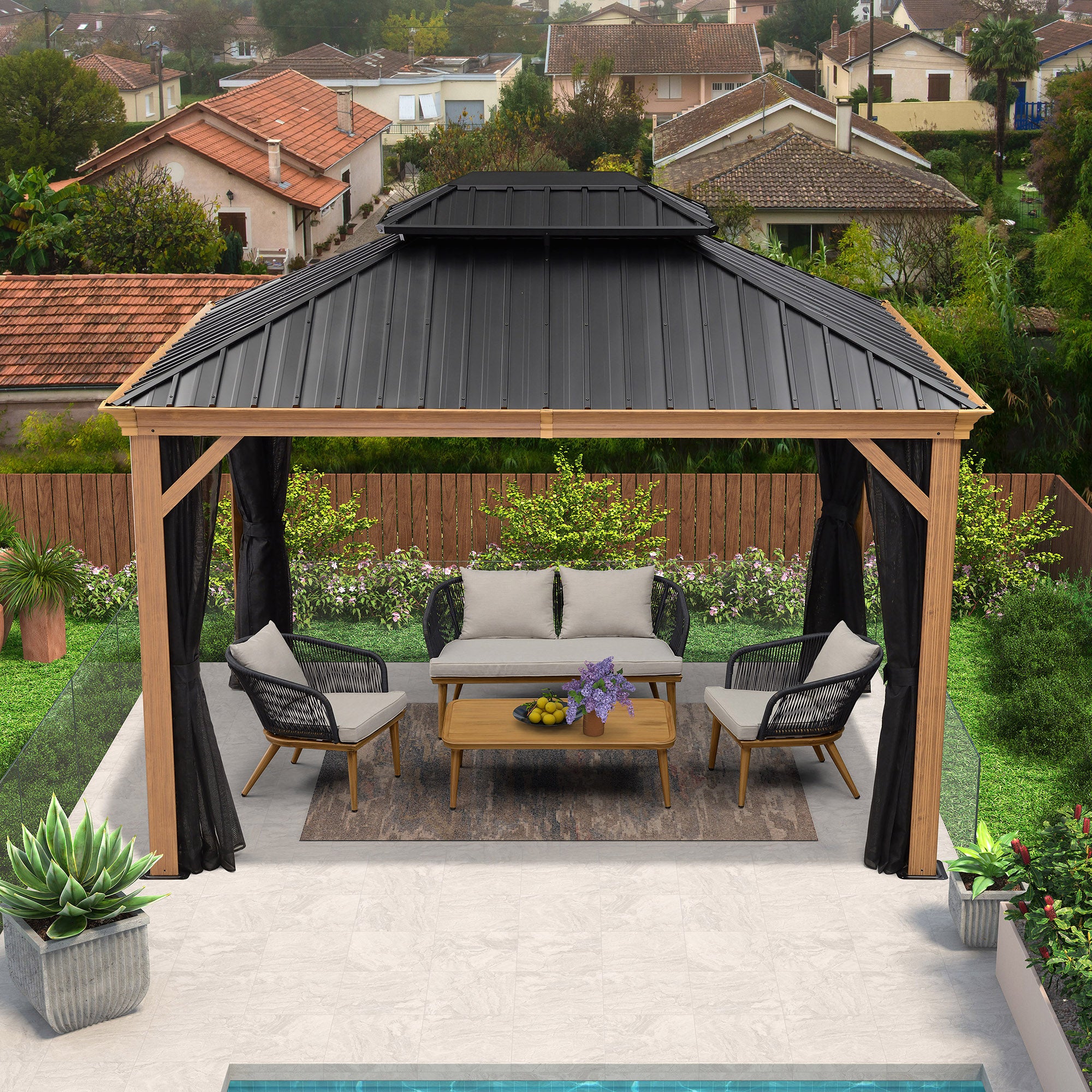 Mophorn Copertura Invernale per Gazebo Rigido 3,68 x 6,11 m, Design a Due Livelli con Pareti Mophorn Copertura Invernale per Gazebo Rigido 3,68 x 6,11 m, Design a Due Livelli con Pareti