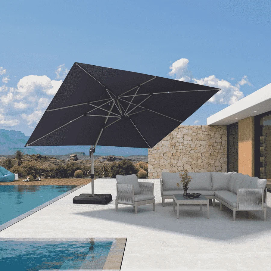 PURPLE LEAF Deluxe - Ombrellone in Alluminio Rettangolare da Esterno, Elegante, Antivento e Regolabile