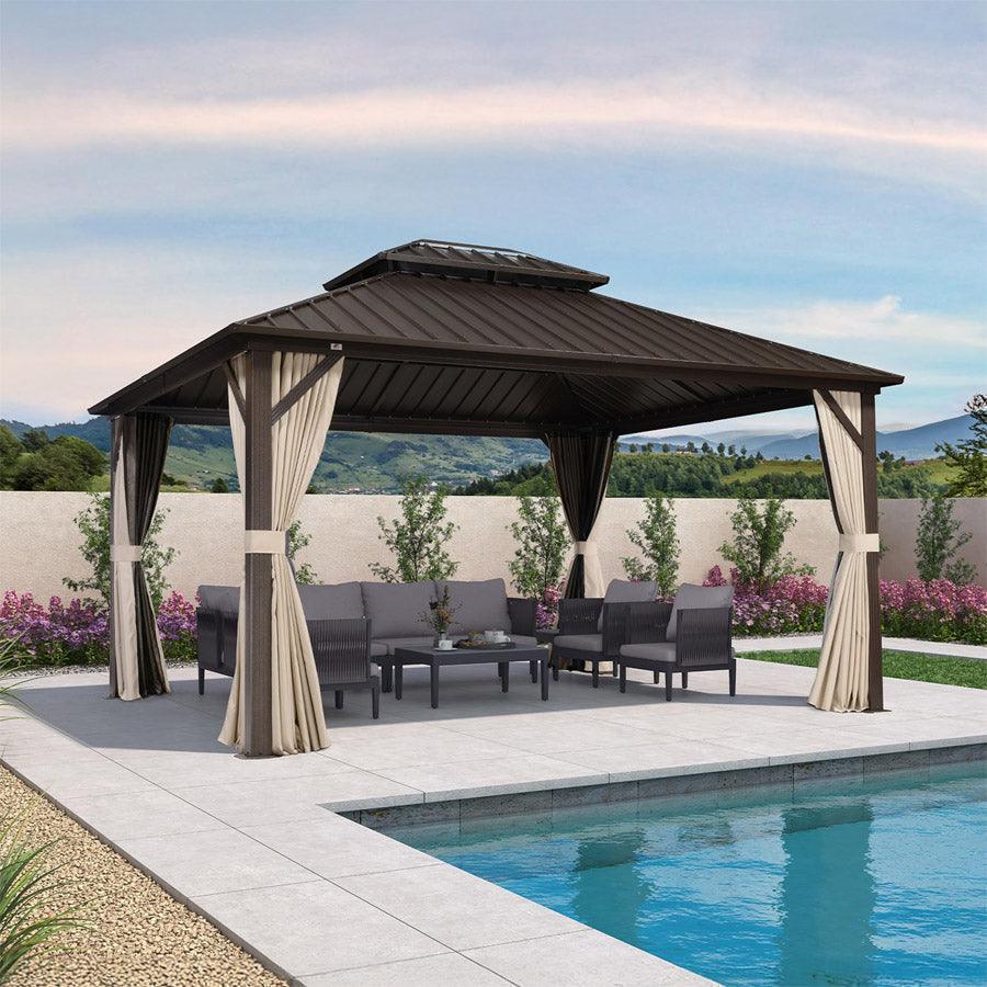 PURPLE LEAF Gazebo da Giardino In Alluminio Impermeabile e Stabile Doppio Tetto in Acciaio Galvanizzato Versione Economica - Bronzo