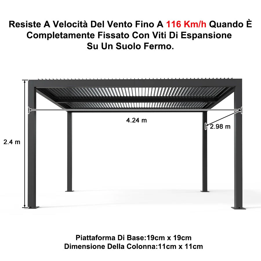 PURPLE LEAF Pergola Bioclimatica a Lamelle con Tetto Regolabile Moderna Alluminio Pergolati da Giardino per Patio Terrazza Esterno Grigio
