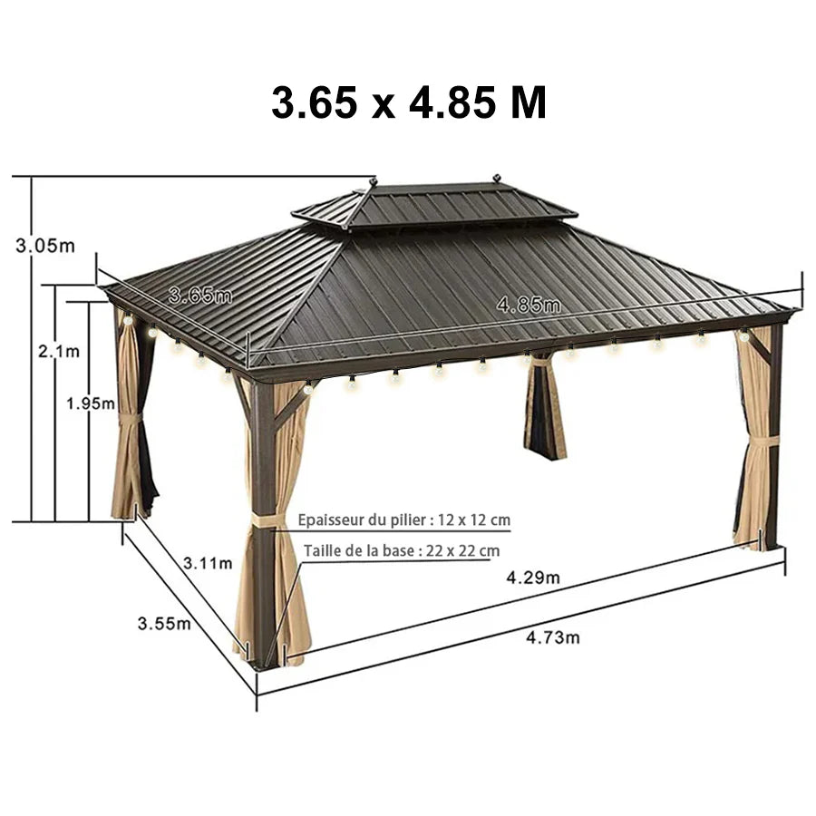 PURPLE LEAF Tonnelle da Giardino, Tetto Doppio in Acciaio Galvanizzato, con Tende Migliorate e Guirlande Luminose Trasparenti, Bronzo