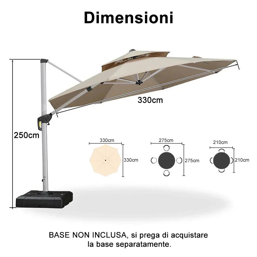 PURPLE LEAF Ombrellone Classico da Giardino Rotondo con Doppia Top e Rotazione a 360 Gradi ,con Base