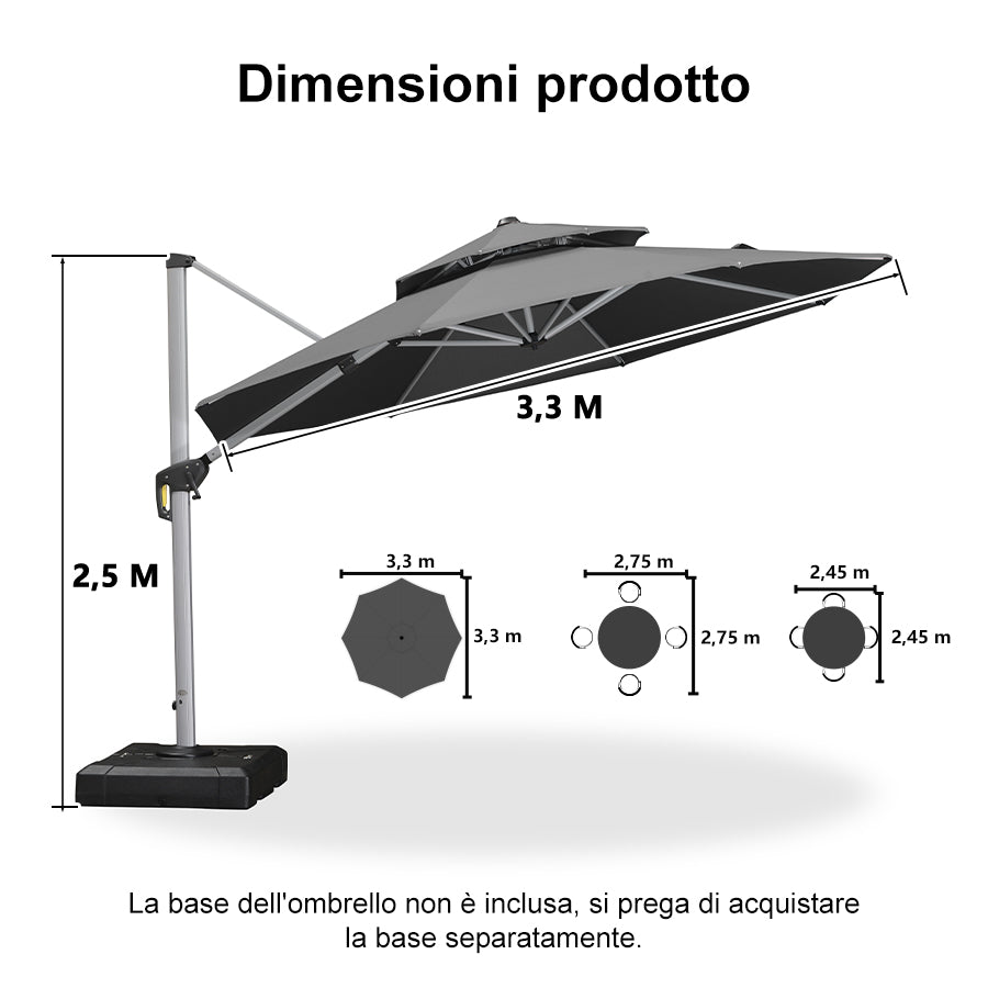 PURPLE LEAF Ombrellone Classico da Giardino Rotondo con Doppia Top e Rotazione a 360 Gradi ,con Base