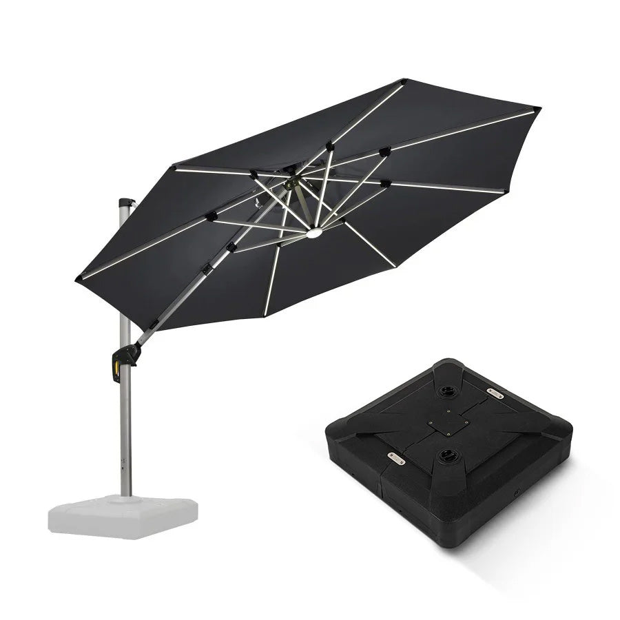 PURPLE LEAF Ombrellone Rotondo da Giardino , Doppio Top e Luci ,con Base