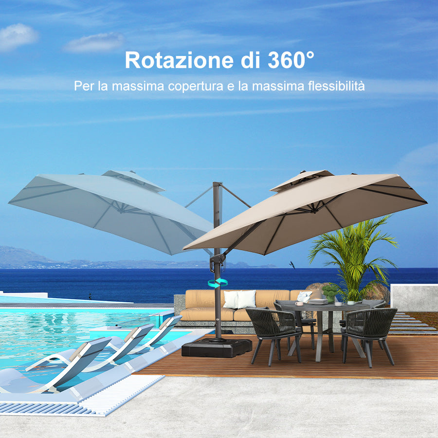 PURPLE LEAF Ombrellone da Giardino a sbalzo , Ombrellone da Esterno con palo Grigio,Rotazione a 360° e 6 livelli di Regolazione dell'altezza