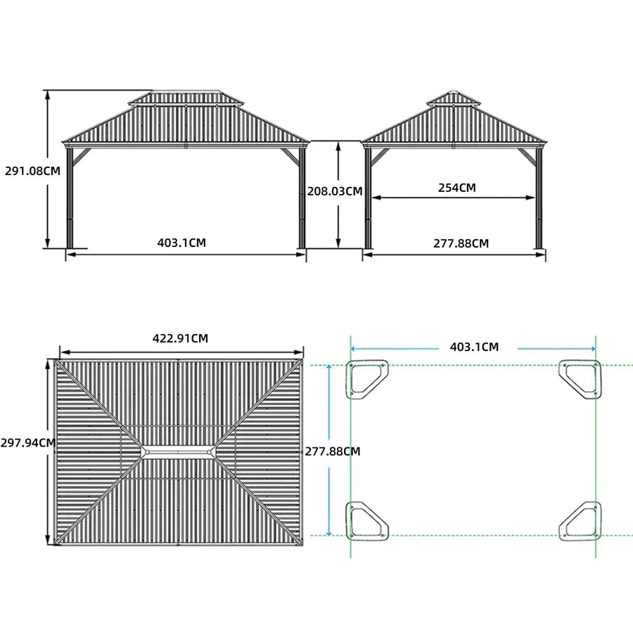 PURPLE LEAF Tonnelle da Giardino, Tetto Doppio in Acciaio Galvanizzato, con Tende Migliorate e Guirlande Luminose Trasparenti, Bronzo