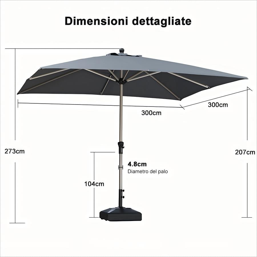 PURPLE LEAF Ombrelloni da Giardino, Ombrellone da Tavolo， Ombrellone con Montante centrale， Adatti per Giardino, Terrazza e Mercati ,Con Base